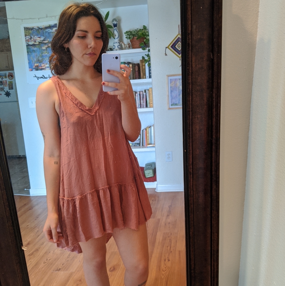 Frayed pink free people pixie dress/swim coverup